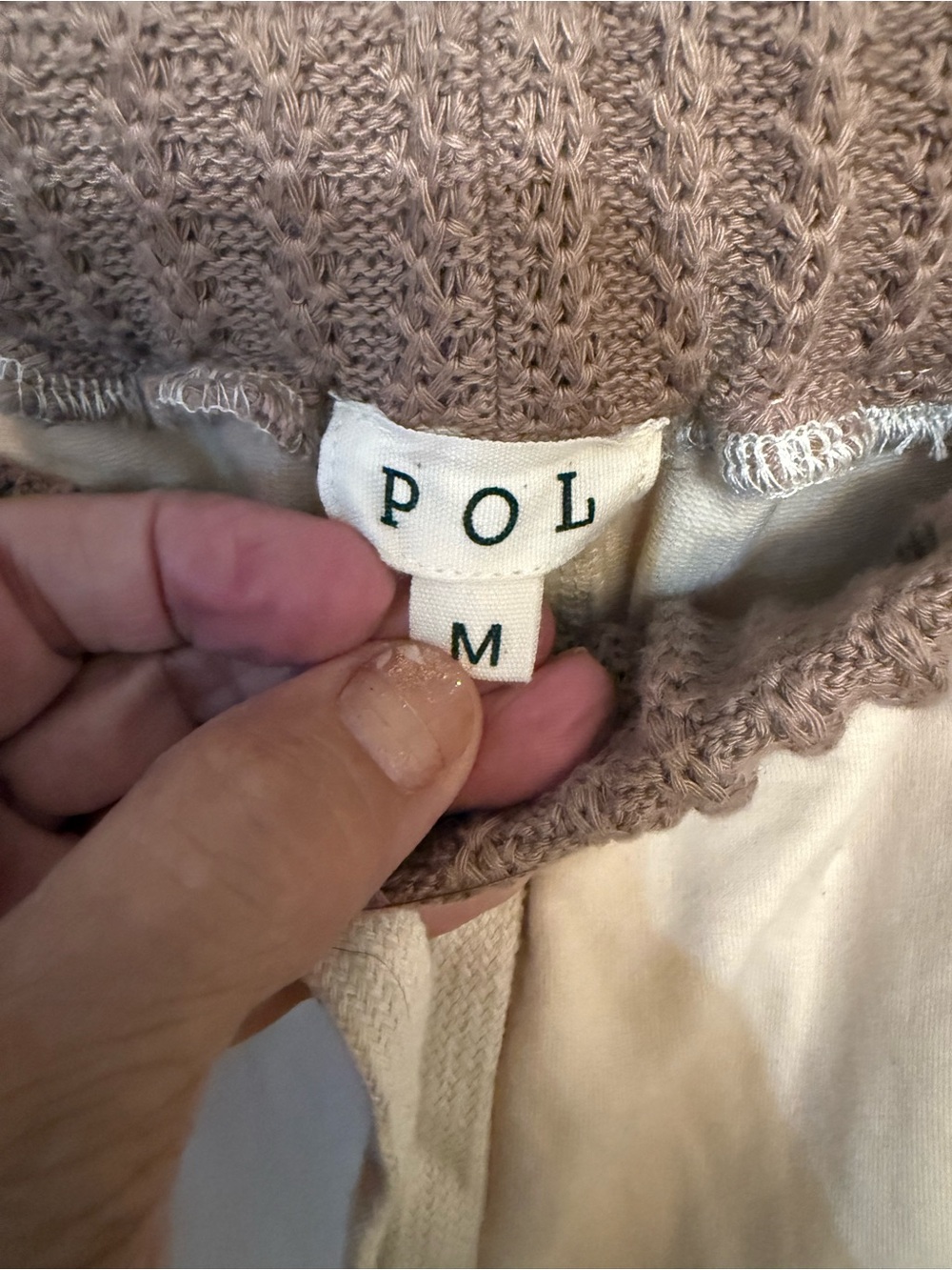 POL Cream Track Pants with Brown Knit Pockets and Orange Embroidered Fruit - Picture 2 of 4